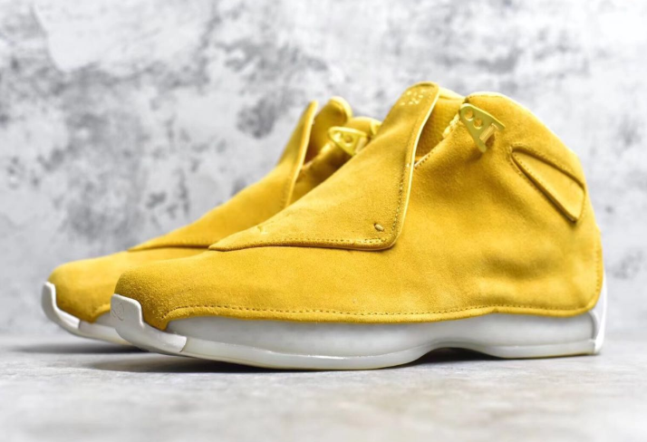 Real Jordan 18 Yellow Suede Shoes - Click Image to Close